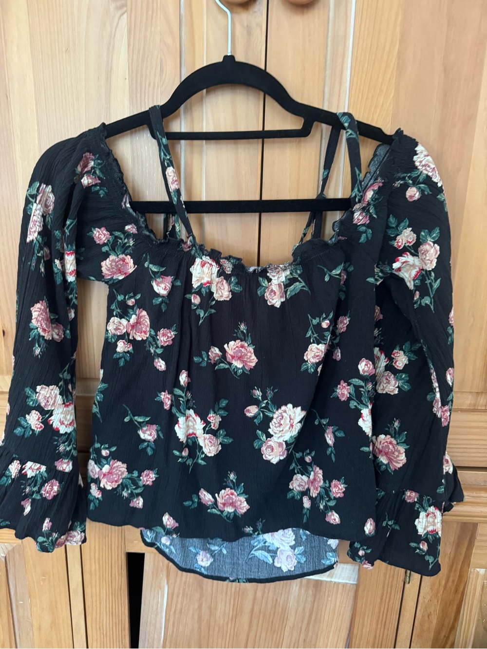 Black Floral Off-Shoulder Peasant Top